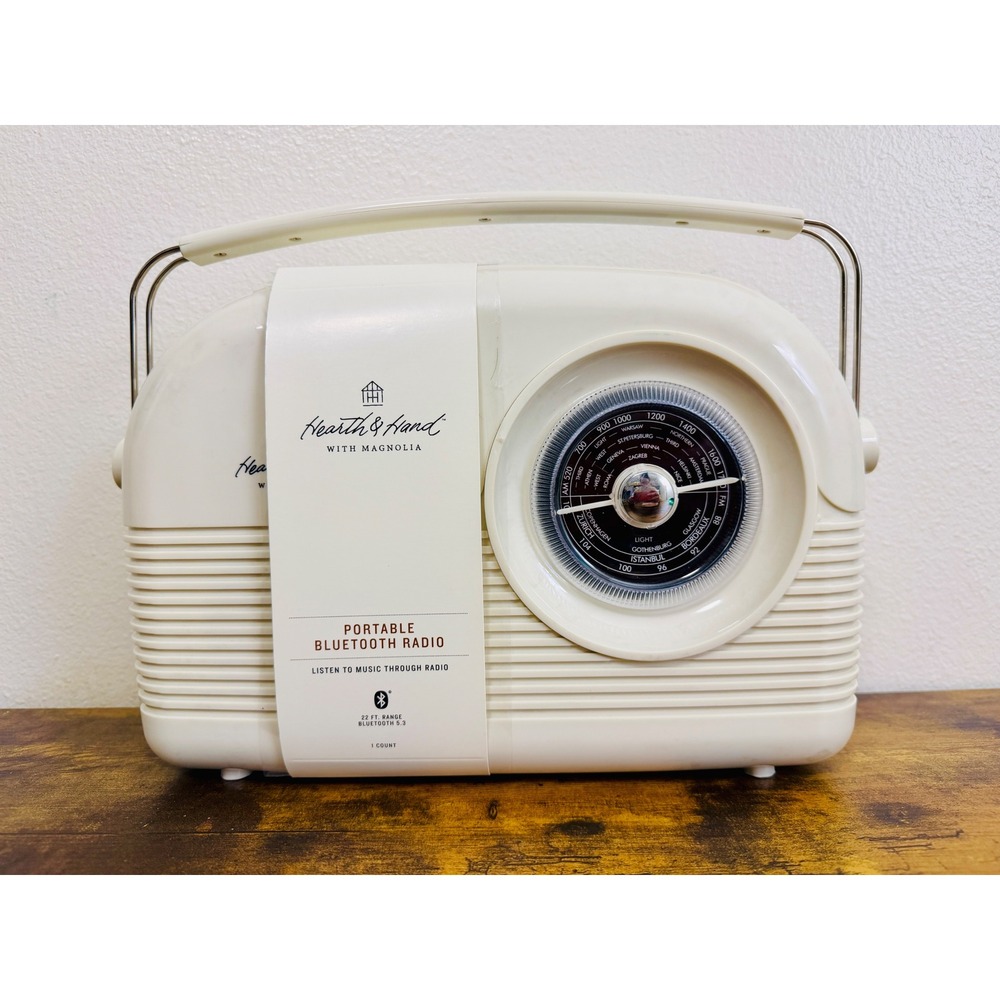 Hearth & Hand with Magnolia Portable Bluetooth Radio Cream Retro AM29SR1 NEW